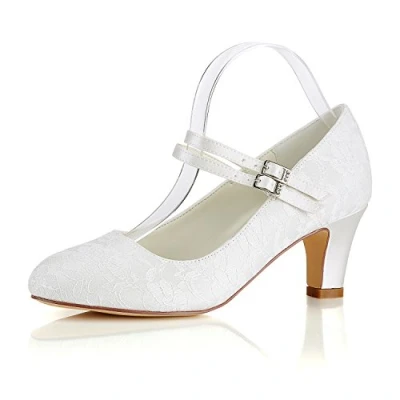 Abbildung von Emily Bridal Seide Hochzeit Schuhe Vintage Round Toe Mary Jane Brautschuhe Gast Schuhe, 37 EU, Elfenbein