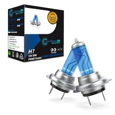 Abbildung von LIGHTWORLD24 H7 Lampe Auto Birnen Xenon Optik Blue White PX26d Abblendlicht 12v 55w Glühlampe Ultra weisses Autolicht