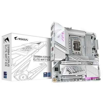 Abbildung von GIGABYTE Z890M AORUS Elite WIFI7 Ice Motherboard Unterstützt Intel Core Ultra (Serie 2) CPUs, 12+1+2 Phasen VRM, bis zu 8800MHz DDR5 (OC), 1xPCIe 5.0 + 2xPCIe 4.0, Wi Fi 7, 2.5GbE LAN