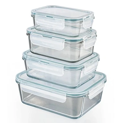 Abbildung von GOURMETmaxx Glas Frischhaltedosen Klick it 4er Set Als Brotdose oder für Meal Prep Spülmaschinen Mikrowellen und Gefrierschrankgeeignet Aufbewahrungsbox mit Deckel