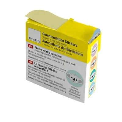 Abbildung von TimeTEX Belobigungs Aufkleber &quot;Koala&quot; Lehrersticker für motivierendes Feedback 500 Sticker in praktischer Spender Box 1 Motiv mit verschiedenfarbigen Hintergründen 19 mm ø
