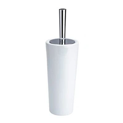 Abbildung von WENKO Keramik WC Garnitur Mod. Coni geschlossener Toilettenbürstenhalter mit schwarzem Bürstenkopf Ø 7,5 cm in elegantem Weiß Maße 11,5 x 37