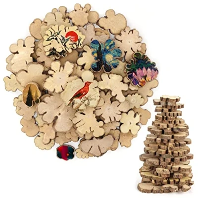 Abbildung von Kurtzy Natur Holzstücke zum Basteln (500 g) Größen von 1,5 4,5 cm Baumscheiben mit Rinde und Ohne Loch Für DIY, Weihnachts , Hochzeits Astscheiben Deko