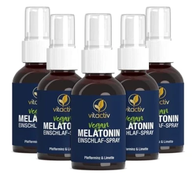 Abbildung von VITACTIV Melatonin Einschlafspray Pfefferminze &amp; Limette 1925 Tage Vorrat, Hochdosiert Spray plus Passionsblumen Extrakt, Vitamine B1 und B6 Zuckerfrei Vegan 250ml Sofort