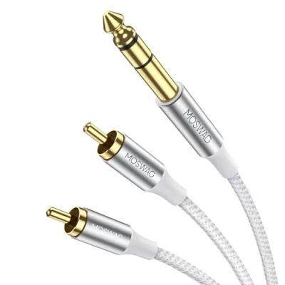 Abbildung von MOSWAG 6,3 mm Klinke auf Cinch Kabel, Audiokabel 10M, Klinkenkabel, Klinkenstecker 2 x Stecker für Amp, Mixer, Loutsprecher und Stereo System
