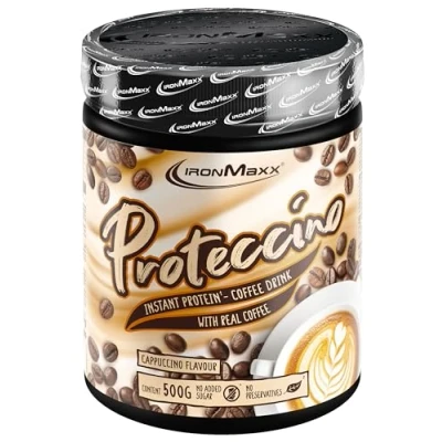 Abbildung von IronMaxx Proteccino Cappuccino 500g Dose Protein Kaffee mit echtem Extrakt und Koffein Ohne Zuckerzusatz Konservierungsstoffe