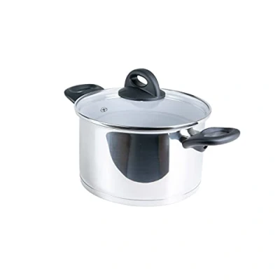 Abbildung von Genius Cerafit Steel Kochtopf 20cm + Glasdeckel Edelstahl Topf beschichtet mit 3,5l Fassungsvolumen Nudeltopf für alle Herdarten &amp; Induktion Sandwichboden Aluminiumkern