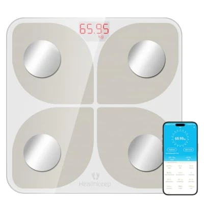 Abbildung von Personenwaage, Healthkeep vernetzt, Bluetooth, Impedanzmesser, hohe Präzision mit 13 Körpermessungen, App, für Android &amp; iOS, Kapazität 180 kg/400 lb, 28 x cm