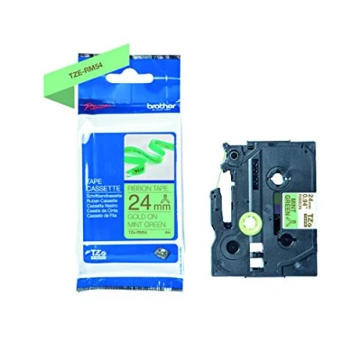 Abbildung von Brother Original textiles Schriftband TZe RM54 gold auf mintgrün 24 mm breit, 4 m lang (u.a. für P touch H200, H100LB/R, H105, E100/VP, D200/BW/VP, D210/VP,Cube, Cube Plus)