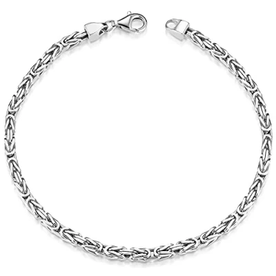 Abbildung von MATERIA Königskette 925 Silber Herren Armband 3mm diamantiert rhodiniert deutsche Fertigung #SA 36, Länge:19 cm