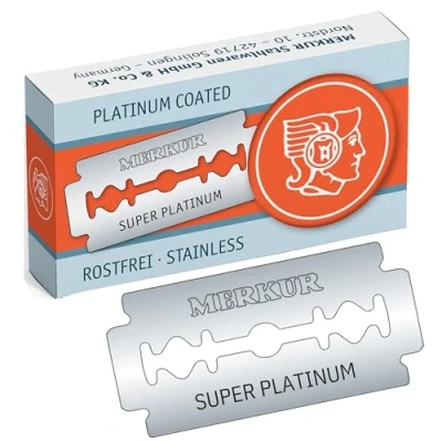 Abbildung von MERKUR Rasierklinge Edelstahl Super Platinum Silber 910 (10 Stück) Klassische doppelseitige mit Platin beschichtet Ideal für Nassrasur Rostfreier Made in Germany
