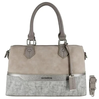Abbildung von David Jones Damen Bowling Handtasche Frau Henkeltasche Gestreift PU Leder Elegante Tasche Mittelgroße Shopper Schultertasche Mehrfarbig Streifen Umhängetasche Mode Alltags Grau