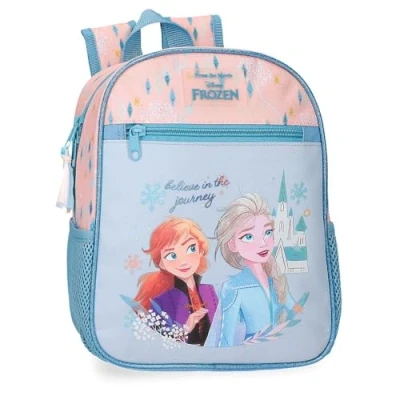 Abbildung von Disney Joumma Bags, Frozen Believe in The Journey, Kinderrucksack, Schulrucksack, aus Polyester, breite und verstellbare Träger, mehrere Taschen Fächer., blau, Vorschulrucksack