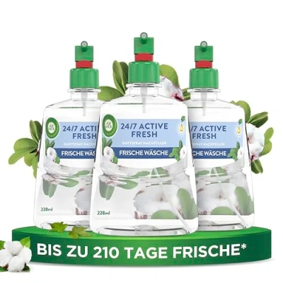 Abbildung von Air Wick Active Fresh Aeorosolfreier, automatischer Lufterfrischer Raumduft Frische Wäsche 3 x 228 ml Nachfüller
