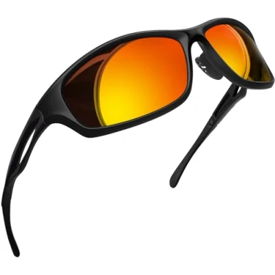 Abbildung von Joopin Polarisierte Sportbrille Herren Sonnenbrille Schnelle Brille Orange Rot und Fahrerbrille UV400 Radsportbrille Verspiegelt (Orange Rot)
