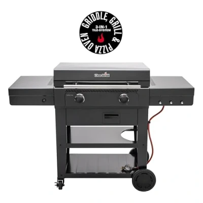 Abbildung von Char Broil Gasgrill Plancha Versa Tile 2 Zonen Griddle Gasgrill, 3 in 1 Kachel System: Griddle, Grill &amp; Pizzaofen Ideal für draußen, Garten, Terrasse