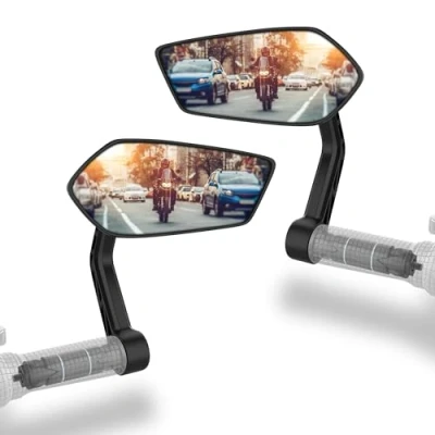 Abbildung von Xcelenze Fahrradspiegel extra große Spiegelfläche schlagfestes Echtglas für Lenker ebike Rückspiegel Fahrrad Spiegel e bike Fahrradrückspiegel (links + rechts Lenkerende RM12e)