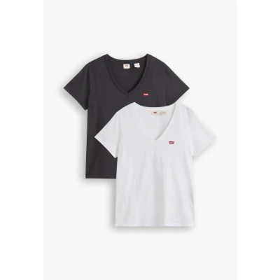 Abbildung von Levi&#039;s Vneck 2 PACK Tshirt basic, Damen, Größe: XXS, White/caviar