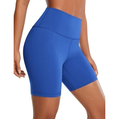 Abbildung von CRZ Yoga Naked Feeling Damen Radlerhose Blickdicht Hohe Taille Kurze Sporthose Sommer Shorts für Gym Sport 15cm Wellen Blau 40