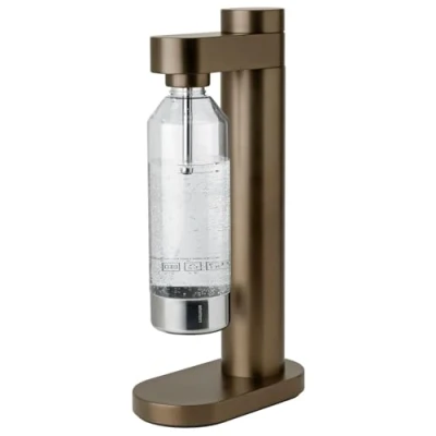 Abbildung von Stelton Brus Wassersprudler mit flasche, Premium Carbonator für Wasser CO2 Einstellbare Sprudelstärke Skandinavischem Design, Dunkelbraun Metallic