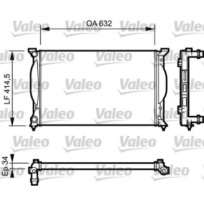 Abbildung von VALEO 732963 Kühler, Motorkühlung Aluminium 632 415 34 ohne Kühlmittelregler Kühlrippen mechanisch gefügt AUDI: A4 B7 Avant, B6 A6 C5 Saloon