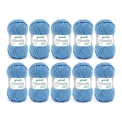 Abbildung von Gründl Filzwolle uni (Wolle zum Filzen, Stricken und Häkeln, Garn aus 100 % Schurwolle, 50 g / m, Nadelstärke: 8 9, 10 x g), Taubenblau, 31 32 7.5 cm