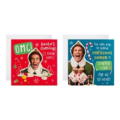 Abbildung von Hallmark Weihnachtskarten, 16 Stück, 2 Buddy Elfen Designs, lustige Rot