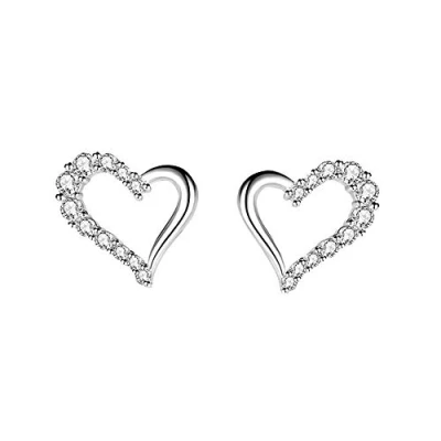 Abbildung von Epoch World Damen Ohrringe Silber 925 Herz Ohrschmuck mit Zirkonia Ohrstecker Frauen, Sterling Schmuck für Mädchen