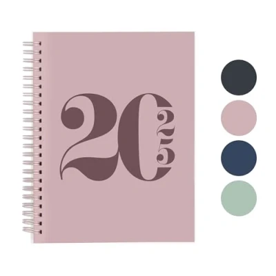 Abbildung von Rileys &amp; Co 2025 Planer Typografisch Monatlicher Und Wöchentlicher Agenda planer, Flexibler Einband, Doppelspiralbindung, Notizseiten, 20,3 X 15,2 Cm (8 6 Zoll), Rosa Auf Französisch