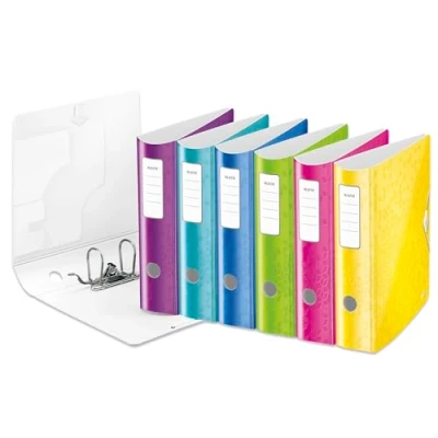 Abbildung von Leitz Qualitäts Ordner 180 Active WOW, 5er Pack, A4, breit, Abgerundeter Rücken, 8,2 cm Gummibandverschluss, Leichtes Polyfoam, Plastik Ordner, WOW Serie, Farblich sortiert, 11060099