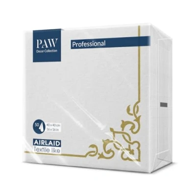 Abbildung von PAW Servietten aus Airlaid Stoffähnlich (40 x 40 cm) I 50 Stück Ideal für Hochzeit, Taufe, Kommunion, Geburtstag Hochwertige Tischdeko Stoffservietten Goldrahmen Elegant Frame gold