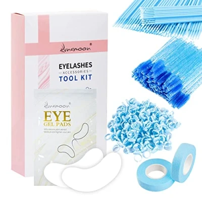 Abbildung von Lunamoon 50 Augenpads für Wimpernverlängerung Wimpern Pads+100 Mikrobürsten+100 Wimpernkleberring +50 Buerste+2 Band Zubehör Set (BLUE)