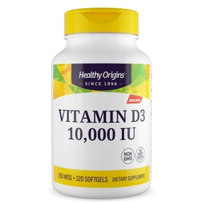 Abbildung von Healthy Origins, Vitamin D3, Weichkapseln mit jeweils 10.000 IU, 120 Weichkapseln, glutenfrei, sojafrei