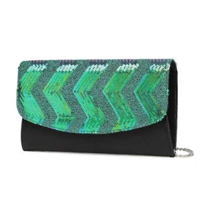 Abbildung von Miss Lulu Clutch Damen mit glänzenden Pailletten, Vintage Streifenmuster, Crossbody oder Umhängetasche