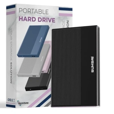 Abbildung von SUHSAI 250GB Externe Festplatte, tragbare 2,5 Zoll USB 3.0 Speichererweiterung, Backup und Speicherlaufwerk, kompatibel mit Mac, Desktop, Xbox, Spielekonsole (schwarz)
