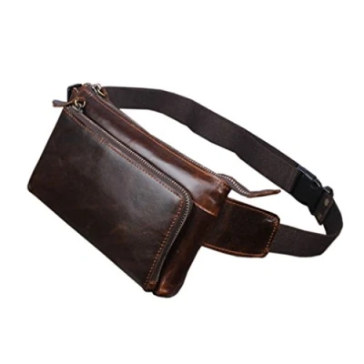 Abbildung von Leder Gürteltasche Taille Pack für Herren Frauen Reisen Wandern Laufen Hüfte Schlank Geldbörse Brieftasche Umhängetasche Kaffee