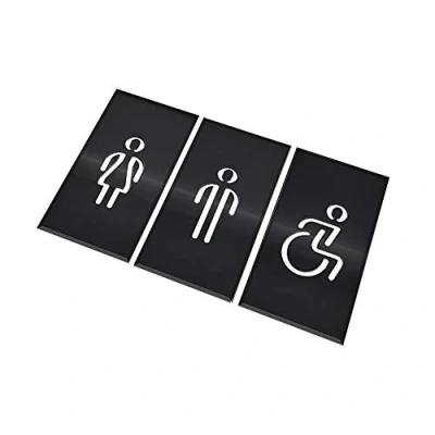 Abbildung von DOJA Barcelona Toilette Gäste WC Schild Aufkleber Damen+Herren+Behinderten Farbe Schwarz 100mm Ø Selbstklebend Tuerschild Toilettenschild Wand Badezimmer Deko Toiletten