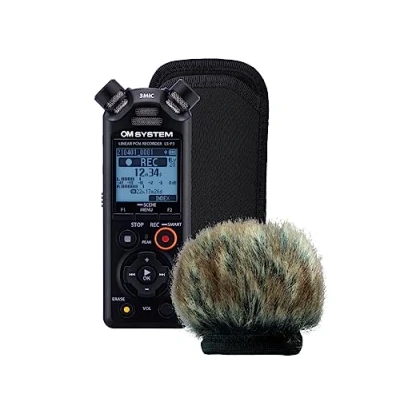 Abbildung von OM SYSTEM LS P5 Windschutz, Outdoor Kit Hi Res Audiorekorder mit TRESMIC II 3 Mikrofonsystem inklusive Softcase, Micro USB Kabel, wiederaufladbare Akkus