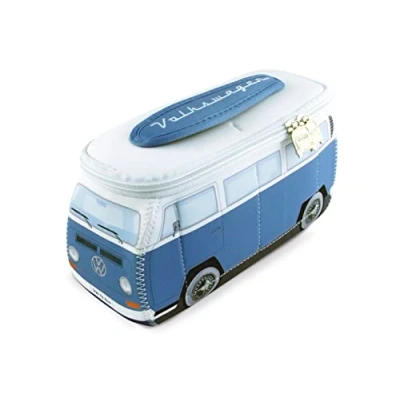 Abbildung von BRISA VW Collection Volkswagen Neopren Universal Schmink Kosmetik Kultur Reise Apotheke Tasche Beutel im T2 Bulli Bus Design (Blau &amp; Weiß/Groß)