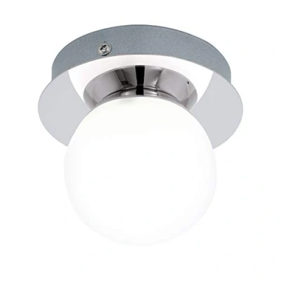 Abbildung von EGLO LED Deckenleuchte Mosiano, Wandlampe Bad, Badezimmer Lampe aus Edelstahl in Chrom und opal mattem Glas Weiß, Feuchtraumleuchte warmweiß, IP44, D 11 cm