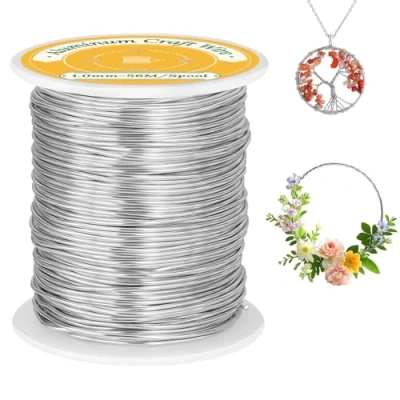Abbildung von VynyQoo 1mm Basteldraht, 56M Biegbar Flexibel Silber Aluminiumdraht, Schmuckdraht, Silberdraht zum Basteln Für DIY Blumenarrangements, Skulpturen, Bastelmaterialien, Schmuckherstellung, Weben (Silber)