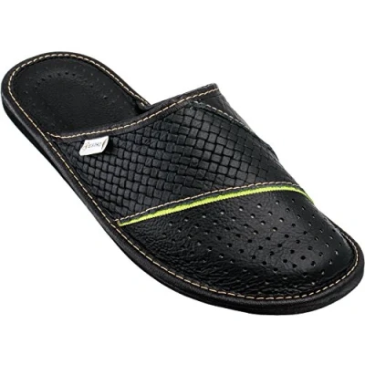 Abbildung von ESTRO Hausschuhe Herren Leder Herrenhausschuhe Hausschuh Männer Pantoffel Pantoffeln Pantoletten Slipper Mann M66 (Schwarz, 40 EU)