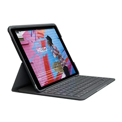 Abbildung von Logitech Slim Folio für iPad (7., 8. und 9. Generation) Tastatur Case mit integrierter kabelloser Tastatur, Spanisches QWERTY Layout Graphit