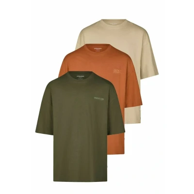 Abbildung von JACK &amp; JONES Tshirt Herren Oversize Fit JJECHARGE 3er Set Pack Rundhals Kurzarm Sommer Tee Shirt Print, Größe:L, Farbe:Pack 4 (Crock/Mocha Bisque/Forrst Night)