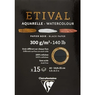 Abbildung von Clairefontaine 975318C Malblock verleimt 2 Körnungen, 1 Seite Etival Papier, 15 Blatt 21x29,7 cm 300g , Schwarz