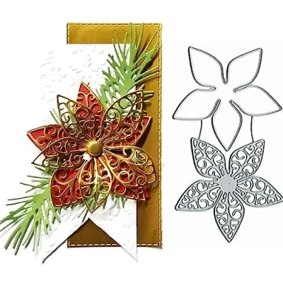 Abbildung von 2 Stück hohle Blumen Metall Stanzformen, Weihnachtsspitzen, Blumen, Blätter, Stanzschablonen für DIY Einladungen, Karten, Scrapbooking, Alben, dekorative Prägepapier Kartenherstellung