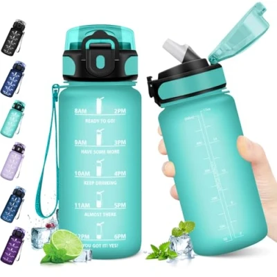 Abbildung von KollyKolla Wasserflasche Kinder 500ml, Trinkflasche Sport mit Strohhalm, Zeitmarkierungen, Auslaufsicher, Kohlensäure Geeignet, Sportflasche für Kinder, Fahrrad, Schule
