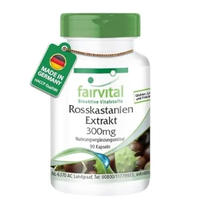 Abbildung von Fairvital Rosskastanien Extrakt 300mg 90 Kapseln HOCHDOSIERT mit 20% Aescin Aesculus hippocastanum VEGAN