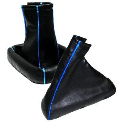 Abbildung von AERZETIX Satz schaltsack + handbremssack kunstleder farbe schwarze/blau für auto