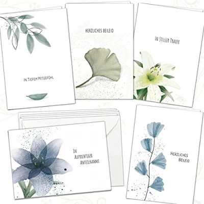 Abbildung von LifeDesign 5x Trauerkarten mit Umschlag edel, Beileidskarten hochwertig, modern &amp; einfühlsam, Kondolenzkarten DIN A6 Klappkarten Set 5 Stk. Beileid ausdrücken Handmade Stil